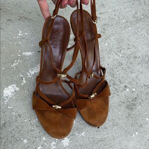 Gucci, Bamboo accent Strappy suede sandals